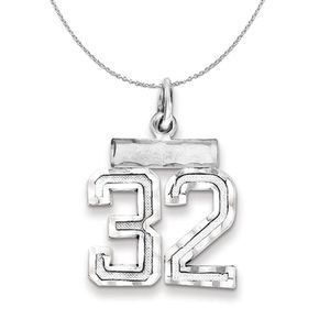 Silver, Varsity Collection, Small D/C Number 32 Necklace - 18 In
